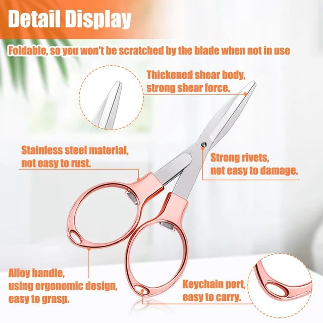 Alt view image 5 of 7 - 2PCS Folding Scissors, Portable Travel Scissor, Gift for Men Glasses Shaped Mini Shear Telescopic Cutter, Anti Rust Stainless Steel Scissors for Fishing Sewing Home Office (Rose Gold, Gold)