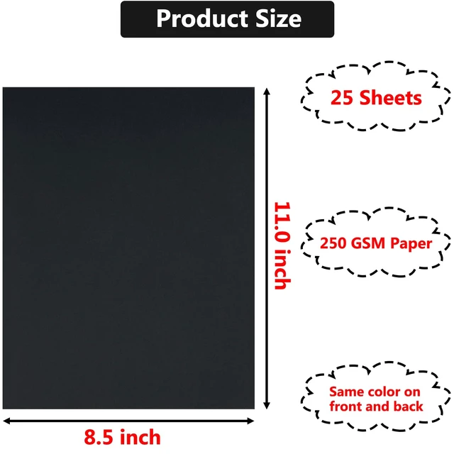 Alt view image 6 of 6 - 25 Sheets Black Cardstock Paper 8.5 x 11 inches, 250 GSM/92 lb Thick Card Stock Paper for DIY Cards, Printer Cardstock Scrapbook Cardboard Papers for Crafts