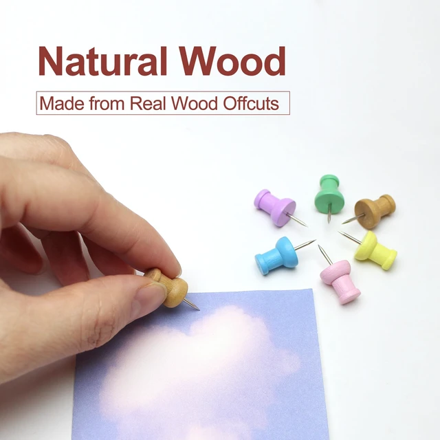 Alt view image 4 of 7 - Colorful Wood Push Pins, Decorative Wooden Thumb Tacks for Cork Board and Bulletin Board, Map Pins for Wall, 60 Pieces