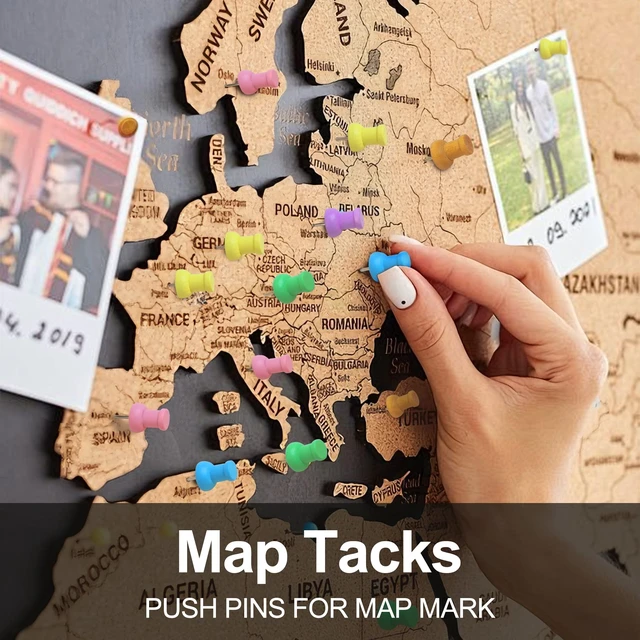Alt view image 6 of 7 - Colorful Wood Push Pins, Decorative Wooden Thumb Tacks for Cork Board and Bulletin Board, Map Pins for Wall, 60 Pieces