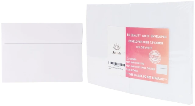 Alt view image 3 of 6 - Janvale 5x7 Envelopes 50 Pack, A7 White Envelopes for Invitations, 5 1/4 x 7 1/4 Large for Weddings, Invitations, Greeting Cards, Postcards, Photos, Mailing, Quick Self Seal.