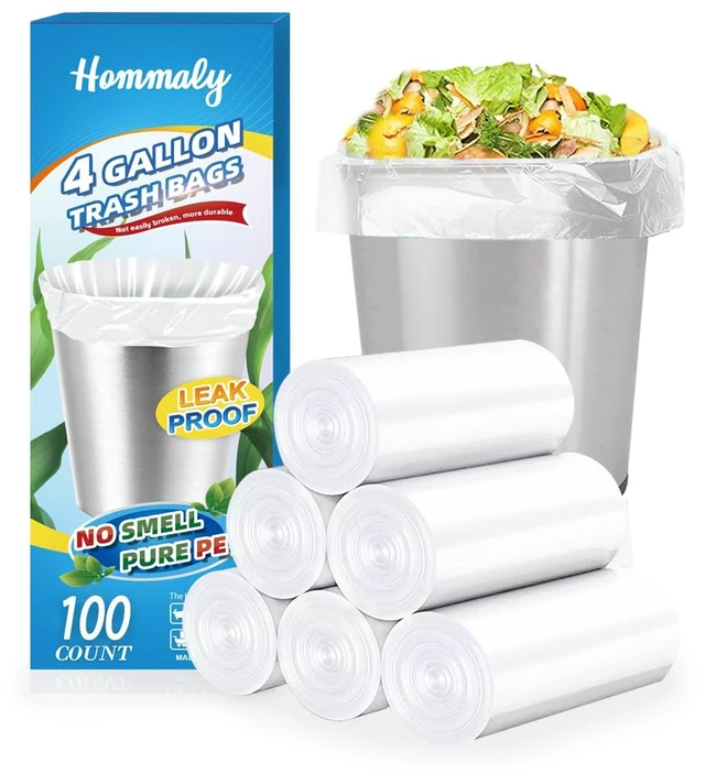 Main image of 4 Gallon 100pcs Small Clear Trash Bags Strong Clear Garbage Bags, Bathroom Trash Can Bin Liners, Plastic Bags for Office Home Kitchen, Waste Basket Liner, Fit 12-15 Liter, 3-4 Gal(4G100-Clear)
