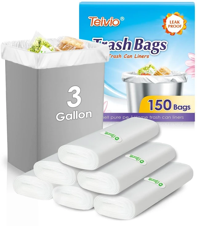 Main image of Teivio 3 Gallon 150 Counts Small Trash Bags Garbage Bags, Bathroom Trash Can Bin Liners, Small Plastic Bags for Home Office Kitchen Kitchen, Clear