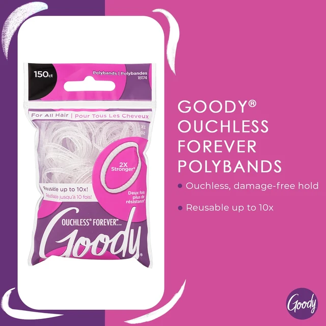 Alt view image 2 of 4 - Goody Ouchless Forever Polyband Hair Ties, 150 Ct, Clear, Elastic Bands, Easy Glide, Ultra-Strong Hold Styling Accessories for Women & Men, Secure Hold Ridge Design, All Hair Types