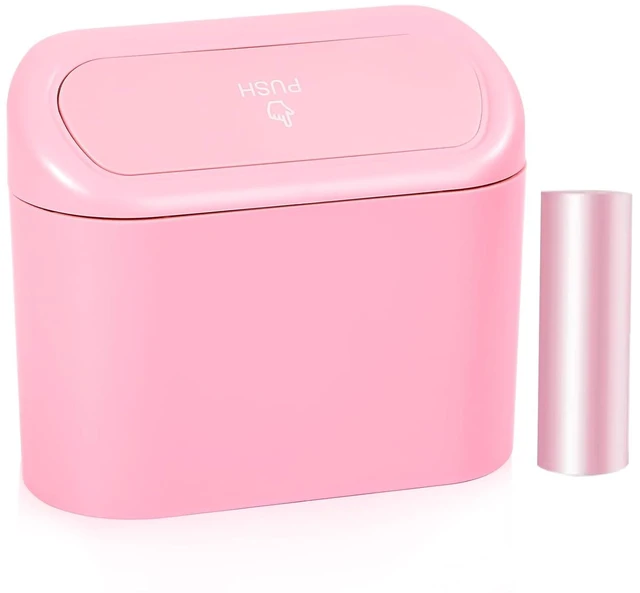 Main image of NBTEPEM Pink Car Trash Can with Lid, Mini Auto Garbage Can with 30 Trash Bags, Leakproof Automotive Garbage Container Bin, Multipurpose Organizers and Storage for Car, Home, Office (Pink)