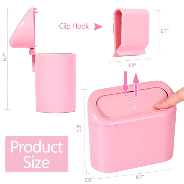 Alt view image 7 of 7 - NBTEPEM Pink Car Trash Can with Lid, Mini Auto Garbage Can with 30 Trash Bags, Leakproof Automotive Garbage Container Bin, Multipurpose Organizers and Storage for Car, Home, Office (Pink)