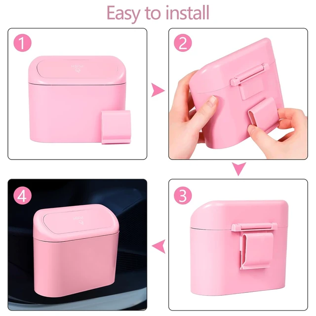 Alt view image 3 of 7 - NBTEPEM Pink Car Trash Can with Lid, Mini Auto Garbage Can with 30 Trash Bags, Leakproof Automotive Garbage Container Bin, Multipurpose Organizers and Storage for Car, Home, Office (Pink)