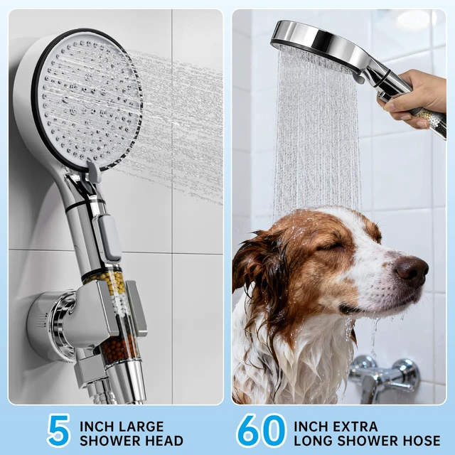 Alt view image 2 of 7 - Filtered Shower Head with Handheld, 6-Spray High Pressure Shower Head to to Reduce Dry Itchy Skin, Handheld Shower Head Set Includes 60" Hose & Adjustable Bracket