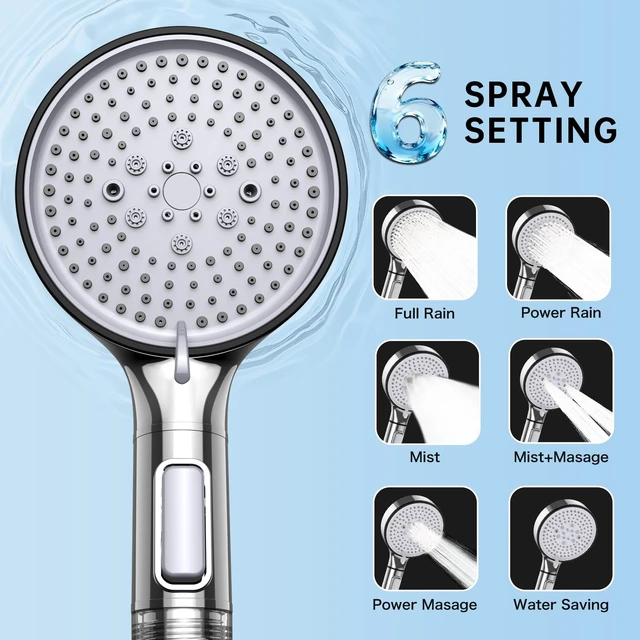 Alt view image 4 of 7 - Filtered Shower Head with Handheld, 6-Spray High Pressure Shower Head to to Reduce Dry Itchy Skin, Handheld Shower Head Set Includes 60" Hose & Adjustable Bracket