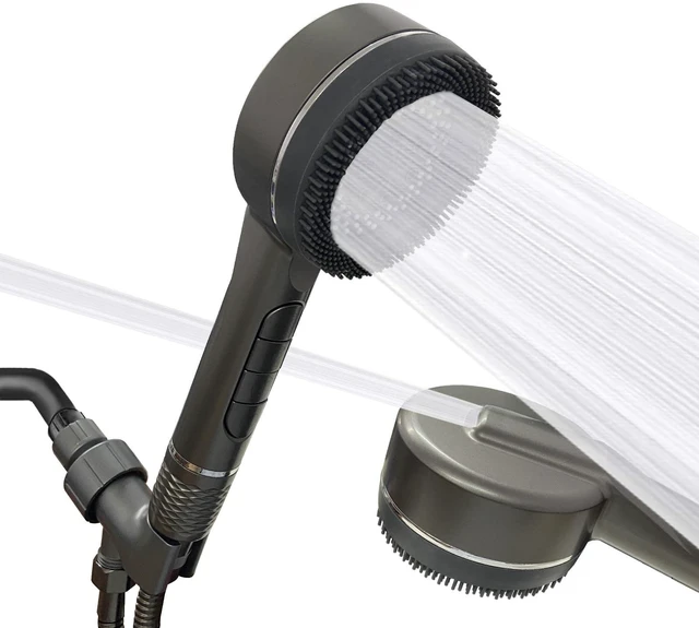 Main image of High Pressure Shower Head, One-Hand Control 4-Mode Handheld Showerhead with Filter for Hard Water, Built-in Power Wash for Pet/Bath Clean, with Hose & Bracket (Gray)