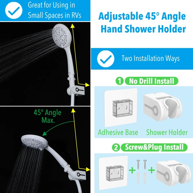 Alt view image 4 of 6 - RV Shower Head with 60 Stainless Steel Hose, High Pressure Camper Shower Head with Water Pause Switch, 7 Mode, Easy Install, Chrome-Upgrade for Campers & Trailers