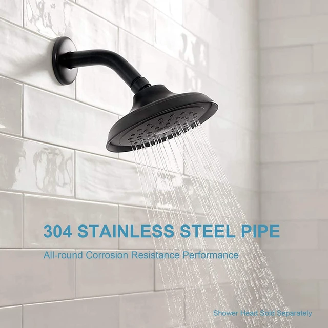 Alt view image 3 of 7 - OFFO Shower Arm with Flange, 6-Inch Wall Mount Replacement Angle Shower Head Arm Wall-mounted For Fixed Shower Head & Handheld Showerhead, Matte Black