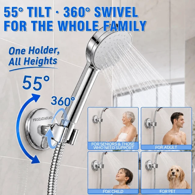 Alt view image 4 of 6 - Adjustable Shower Head Holder, Bathroom Suction Cup Bracket for Handheld Showerhead, Removable Wall Mounted Shower Bracket (Silver) (Silver, 1)