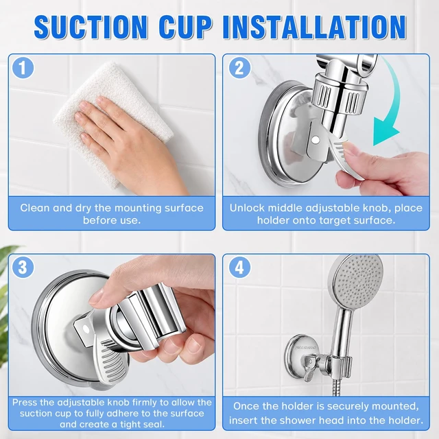 Alt view image 6 of 6 - Adjustable Shower Head Holder, Bathroom Suction Cup Bracket for Handheld Showerhead, Removable Wall Mounted Shower Bracket (Silver) (Silver, 1)