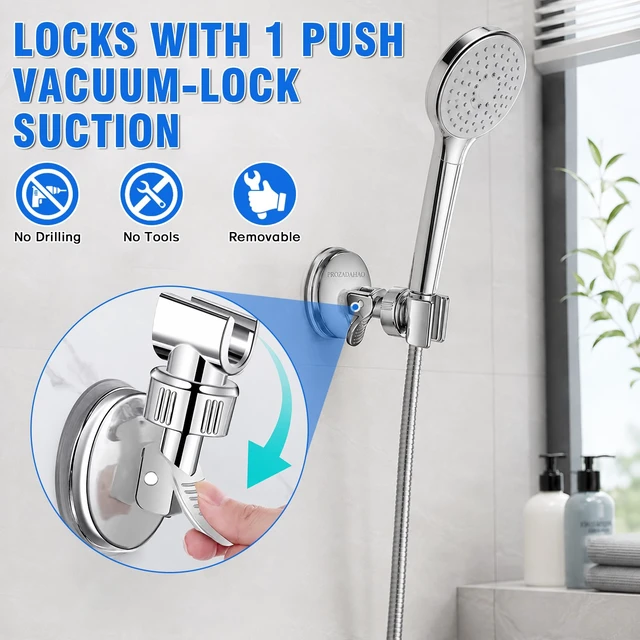 Alt view image 2 of 6 - Adjustable Shower Head Holder, Bathroom Suction Cup Bracket for Handheld Showerhead, Removable Wall Mounted Shower Bracket (Silver) (Silver, 1)