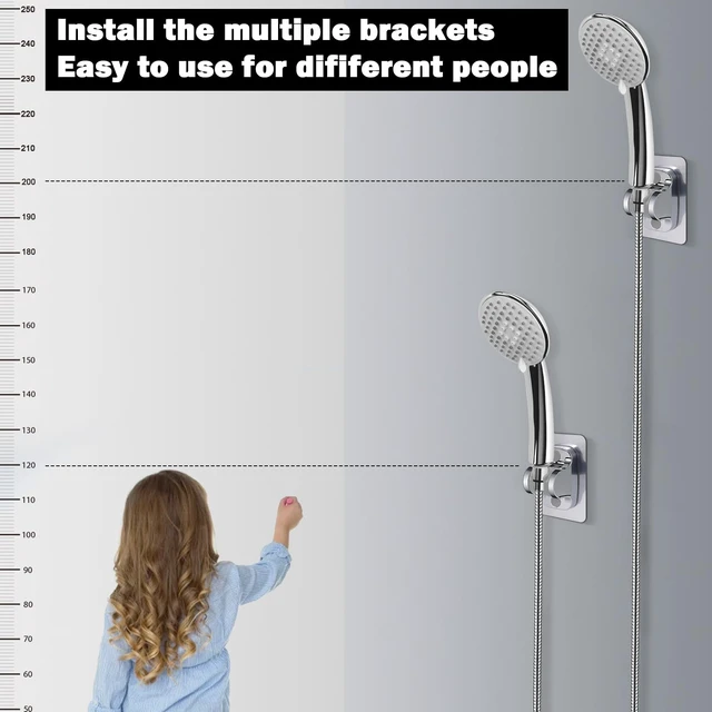 Alt view image 4 of 6 - NearMoon Self Adhesive Shower Head Holder-Adjustable Handheld Shower Holder NO Drilling Wall Mount Waterproof (1 Pack, Chrome Finish)