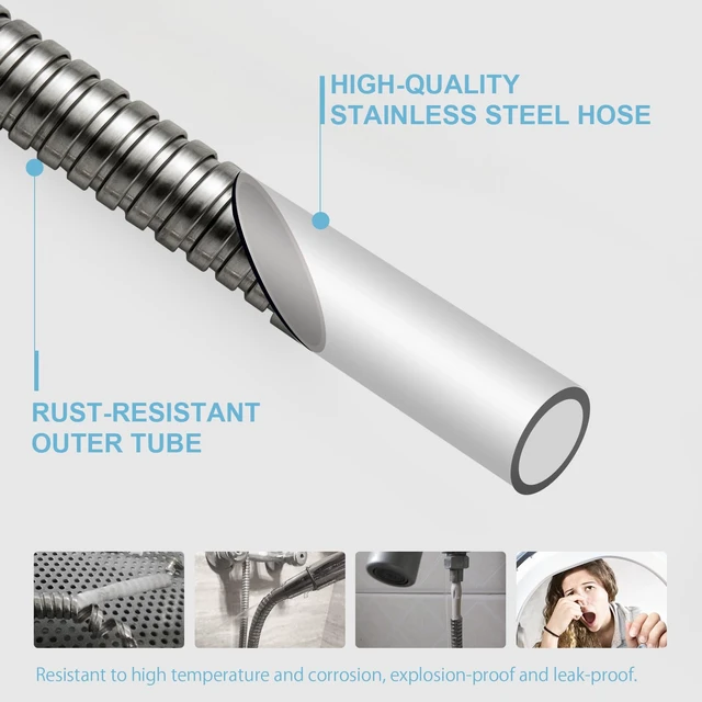 Alt view image 7 of 7 - OFFO Shower Hose, 120 in Kink Free Stainless Steel Extra Long Shower Hose Replacement, Flexible Handheld Shower Head Hose Extension for Pet Bathing Cleaning, Nickel Gray