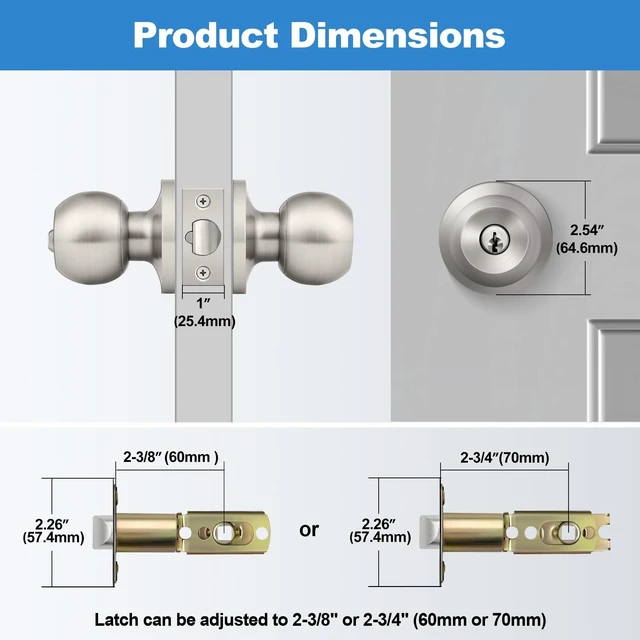Alt view image 6 of 6 - BESTTEN Keyed Entry Door Knob with Lock, Heavy Duty Interior and Exterior Door Lock, Standard Ball, Satin Nickel