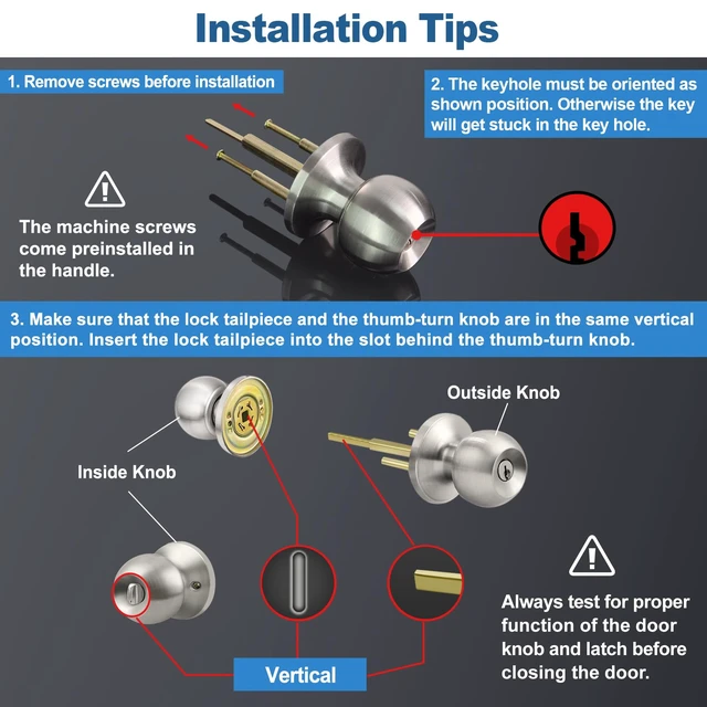 Alt view image 5 of 6 - BESTTEN Keyed Entry Door Knob with Lock, Heavy Duty Interior and Exterior Door Lock, Standard Ball, Satin Nickel