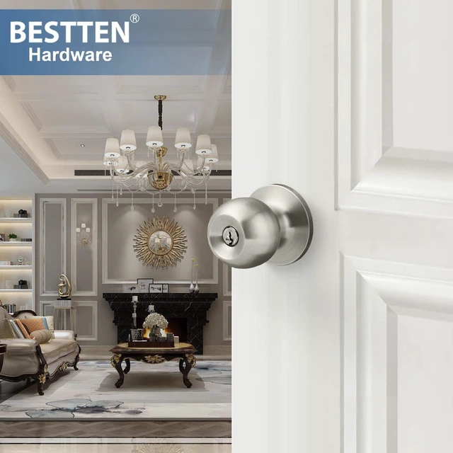 Alt view image 3 of 6 - BESTTEN Keyed Entry Door Knob with Lock, Heavy Duty Interior and Exterior Door Lock, Standard Ball, Satin Nickel