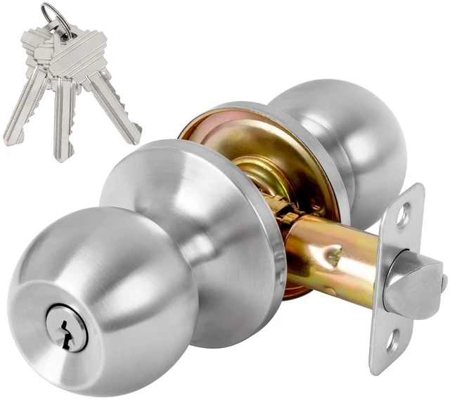 Main image of Keyed Entry Door Knob with Lock, Door Lock with Key, Satin Nickel
