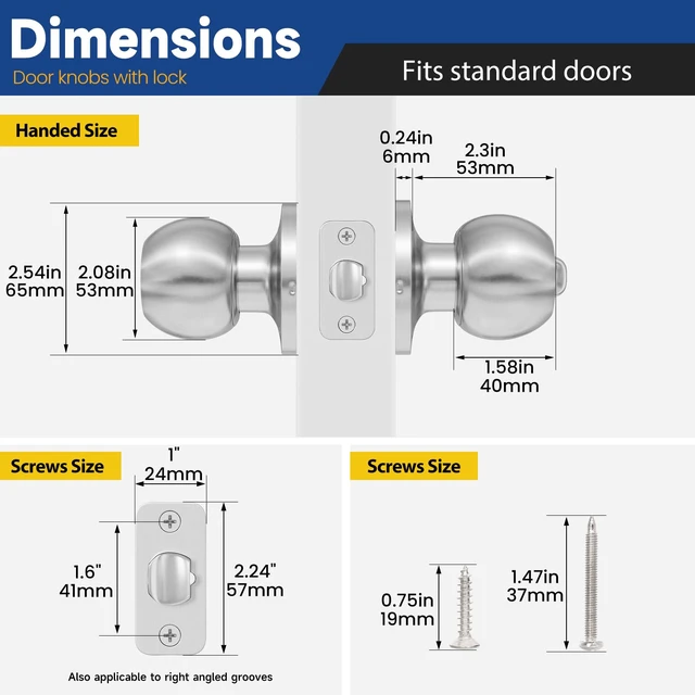 Alt view image 5 of 6 - Keyed Entry Door Knob with Lock, Door Lock with Key, Satin Nickel