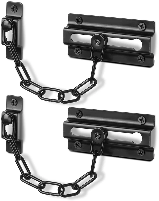 Main image of 2 Pack Door Chain Lock Black, Security Door Chain for Inside Door, Premium Thickened Chain Door Lock with 12 Screws