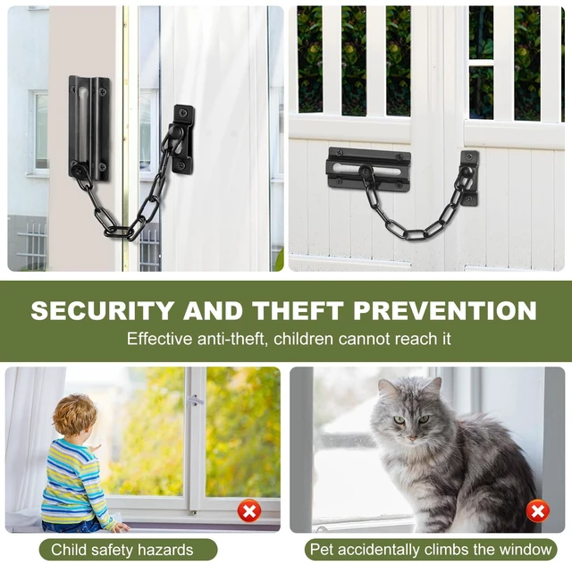 Alt view image 5 of 5 - 2 Pack Door Chain Lock Black, Security Door Chain for Inside Door, Premium Thickened Chain Door Lock with 12 Screws