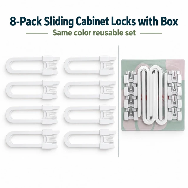Alt view image 4 of 6 - Vmaisi 8 Pcs Baby Sliding Cabinet Locks Adjustable U Shaped Child Safety