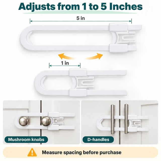 Alt view image 3 of 6 - Vmaisi 8 Pcs Baby Sliding Cabinet Locks Adjustable U Shaped Child Safety