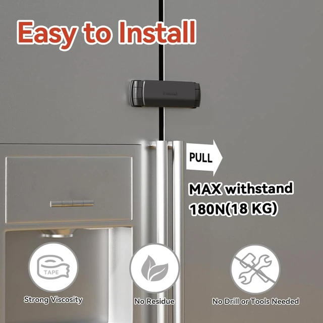 Alt view image 6 of 6 - Mom's Choice Gold Awards Winner - EUDEMON 1 Pack Latest French Fridge Lock French Door Refrigerator/Freezer Lock Apply to Max 3.54"(90mm) Two Door Gap Distance for Kids & Babies,Easy to Install(Black)