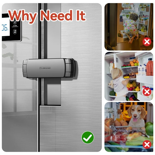 Alt view image 4 of 6 - Mom's Choice Gold Awards Winner - EUDEMON 1 Pack Latest French Fridge Lock French Door Refrigerator/Freezer Lock Apply to Max 3.54"(90mm) Two Door Gap Distance for Kids & Babies,Easy to Install(Black)