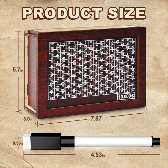 Alt view image 4 of 7 - 10000 Savings Challenge Box, Wooden Money Saving Piggy Bank for Adults Kids, Reusable, Targets 10k