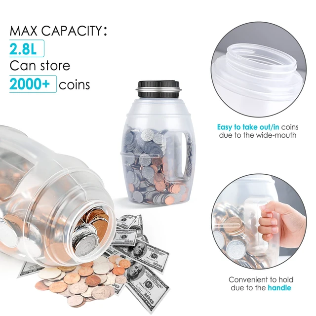 Alt view image 4 of 6 - X-Large Piggy Bank for Adults Kids, Digital Coin Counting Bank LCD Counter