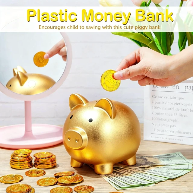 Alt view image 3 of 7 - H&W Mini Piggy Bank, Plastic Coin Bank, Unbreakable Money Banks, Cute Piggy Banks, Best Birthday Gifts Home Decoration(Golden)