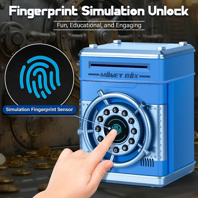 Alt view image 4 of 6 - Piggy Bank for Kids Boy Girl, ATM Electronic Money Saving Box, Blue