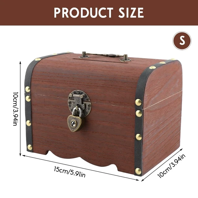 Alt view image 5 of 7 - Piggy Bank, Vintage Wooden Treasure Chest Piggy Bank, Rustic Decorative Coin Organizer Treasure Chest with Lock Storage Box for Home Office, Wedding, Christmas & Birthday Gifts