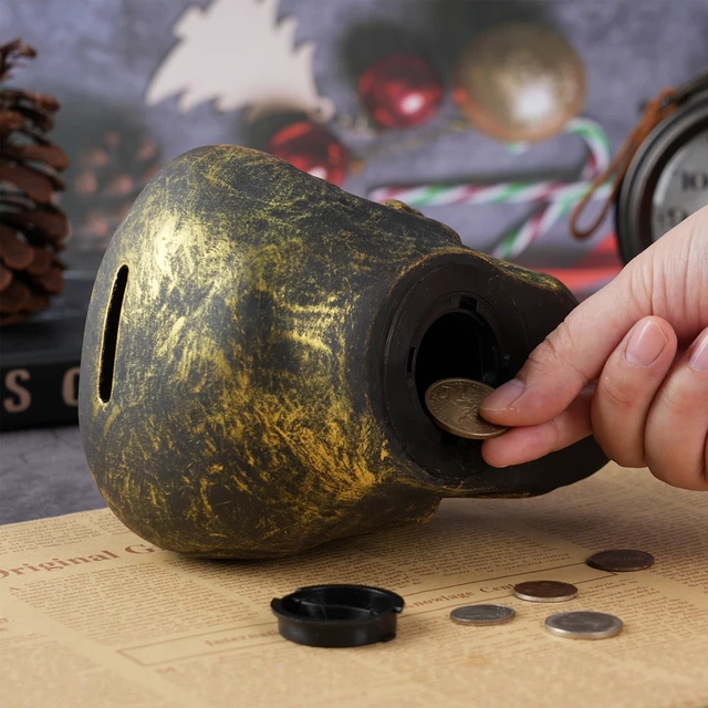 Alt view image 5 of 7 - H&W Skull Money Bank for Halloween, Skeleton Coin Bank (Golden)