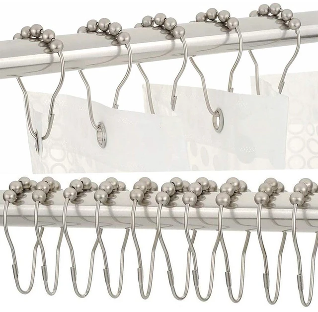 Alt view image 3 of 6 - Shower Curtain Hooks, Decorative Rust Proof Stainless Steel Shower Curtain Hooks for Bathroom Shower Rods Set of 12, Polished Nickel (Chrome,12pcs)