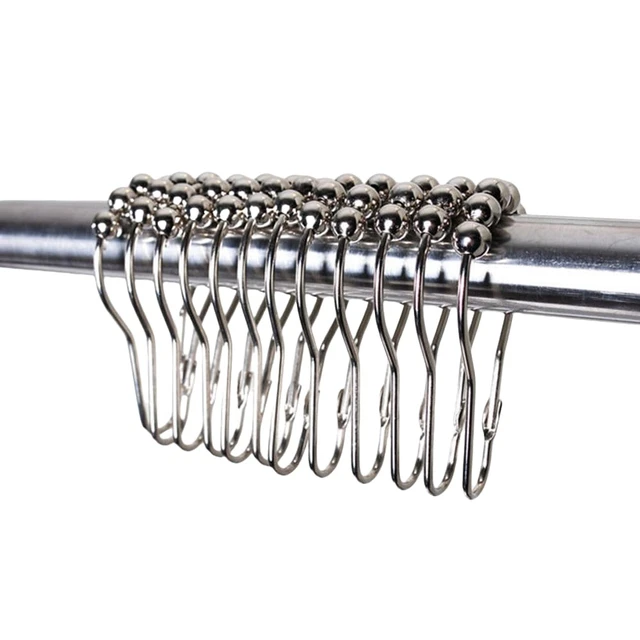 Alt view image 5 of 6 - Shower Curtain Hooks, Decorative Rust Proof Stainless Steel Shower Curtain Hooks for Bathroom Shower Rods Set of 12, Polished Nickel (Chrome,12pcs)