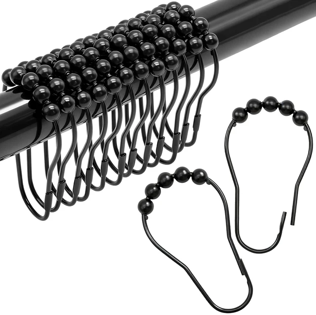 Main image of Shower Curtain Hooks Rings,12 Pcs Decorative Rustproof Metal Shower Hooks for Shower Curtain,Free Sliding Shower Hooks for Bathroom Shower Rods,Easy Snap Shower Rings for Curtain (Black)