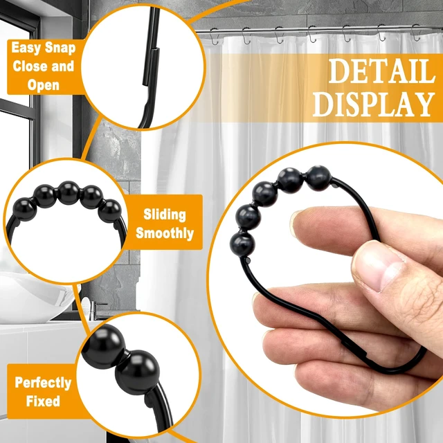Alt view image 2 of 7 - Shower Curtain Hooks Rings,12 Pcs Decorative Rustproof Metal Shower Hooks for Shower Curtain,Free Sliding Shower Hooks for Bathroom Shower Rods,Easy Snap Shower Rings for Curtain (Black)