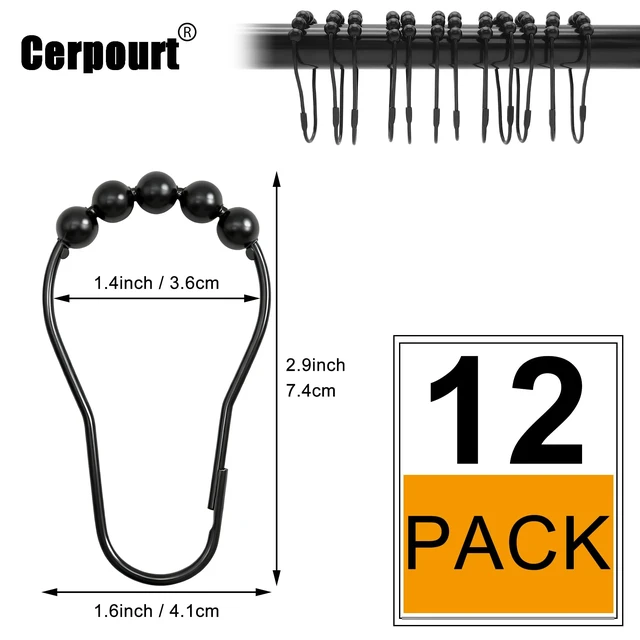 Alt view image 6 of 7 - Shower Curtain Hooks Rings,12 Pcs Decorative Rustproof Metal Shower Hooks for Shower Curtain,Free Sliding Shower Hooks for Bathroom Shower Rods,Easy Snap Shower Rings for Curtain (Black)