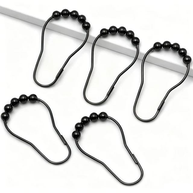 Alt view image 5 of 7 - Shower Curtain Hooks Rings,12 Pcs Decorative Rustproof Metal Shower Hooks for Shower Curtain,Free Sliding Shower Hooks for Bathroom Shower Rods,Easy Snap Shower Rings for Curtain (Black)