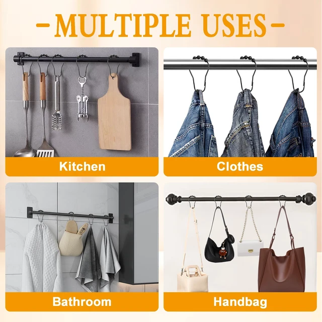 Alt view image 3 of 7 - Shower Curtain Hooks Rings,12 Pcs Decorative Rustproof Metal Shower Hooks for Shower Curtain,Free Sliding Shower Hooks for Bathroom Shower Rods,Easy Snap Shower Rings for Curtain (Black)