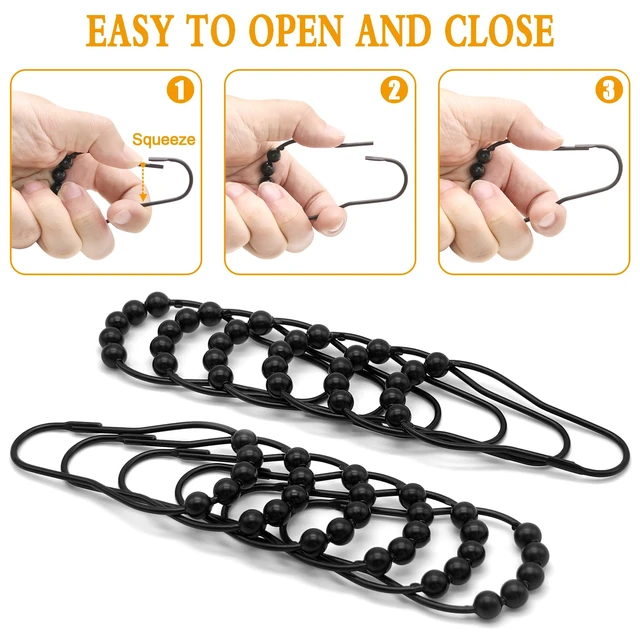 Alt view image 7 of 7 - Shower Curtain Hooks Rings,12 Pcs Decorative Rustproof Metal Shower Hooks for Shower Curtain,Free Sliding Shower Hooks for Bathroom Shower Rods,Easy Snap Shower Rings for Curtain (Black)