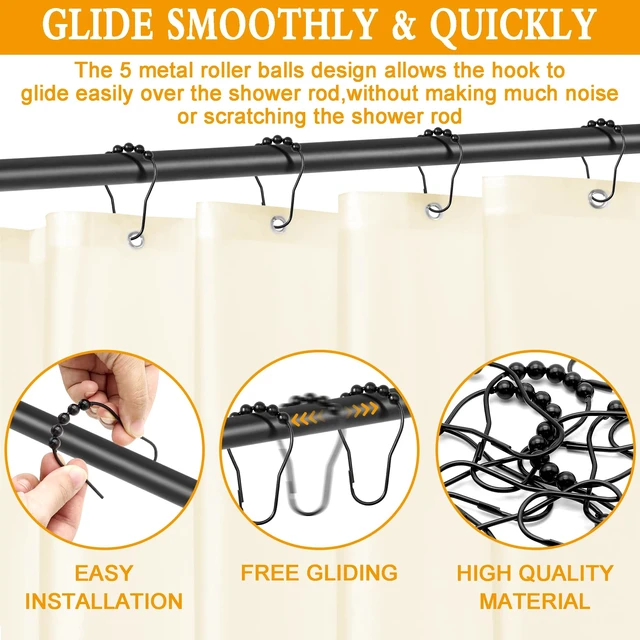 Alt view image 4 of 7 - Shower Curtain Hooks Rings,12 Pcs Decorative Rustproof Metal Shower Hooks for Shower Curtain,Free Sliding Shower Hooks for Bathroom Shower Rods,Easy Snap Shower Rings for Curtain (Black)