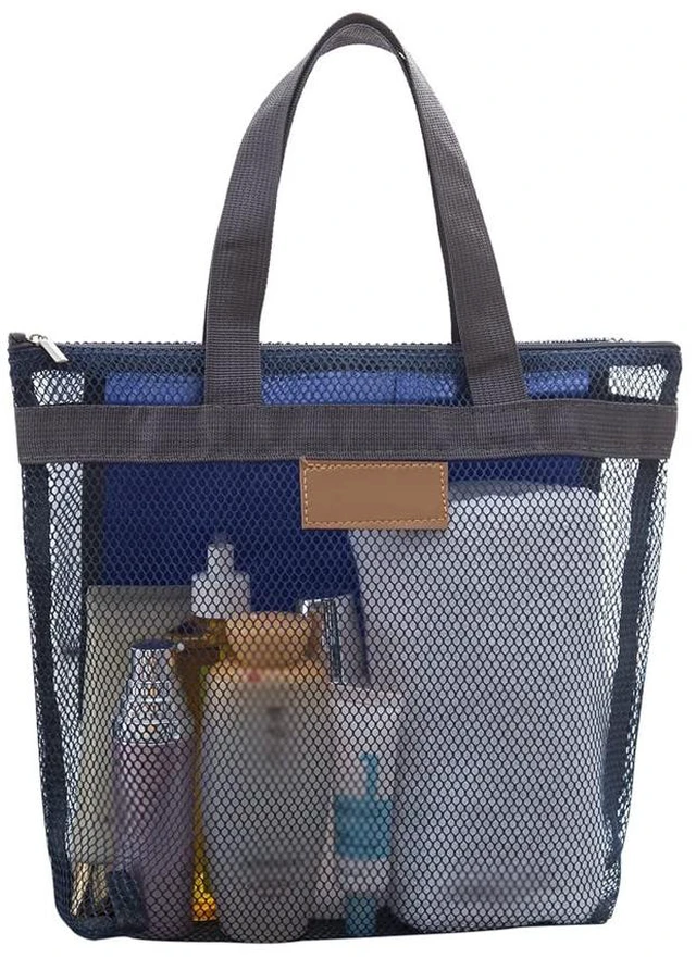 Main image of Mesh Shower Caddy Bag, Quick Dry Portable Tote Bag with Zipper and Inner Pocket, Lightweight Bath Organizer for College Dorm Bathroom, Swimming, Gym, Beach, Travel (Navy)