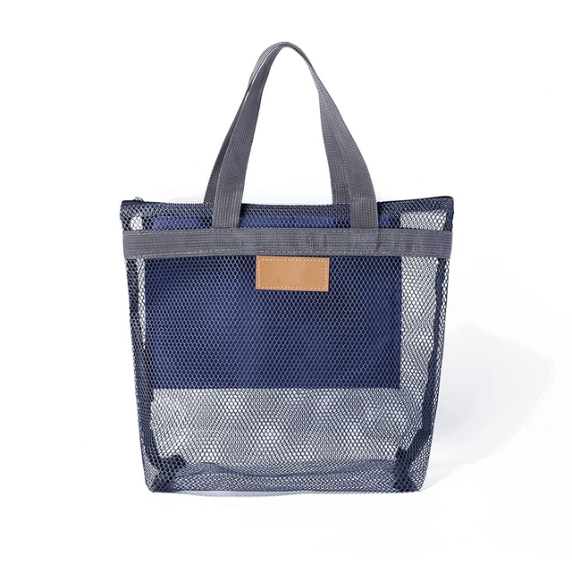 Alt view image 4 of 5 - Mesh Shower Caddy Bag, Quick Dry Portable Tote Bag with Zipper and Inner Pocket, Lightweight Bath Organizer for College Dorm Bathroom, Swimming, Gym, Beach, Travel (Navy)