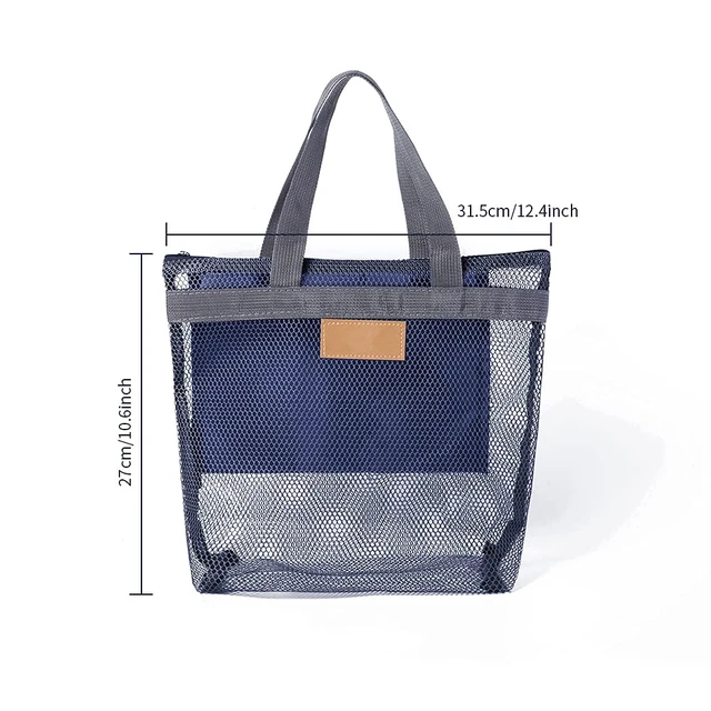 Alt view image 2 of 5 - Mesh Shower Caddy Bag, Quick Dry Portable Tote Bag with Zipper and Inner Pocket, Lightweight Bath Organizer for College Dorm Bathroom, Swimming, Gym, Beach, Travel (Navy)